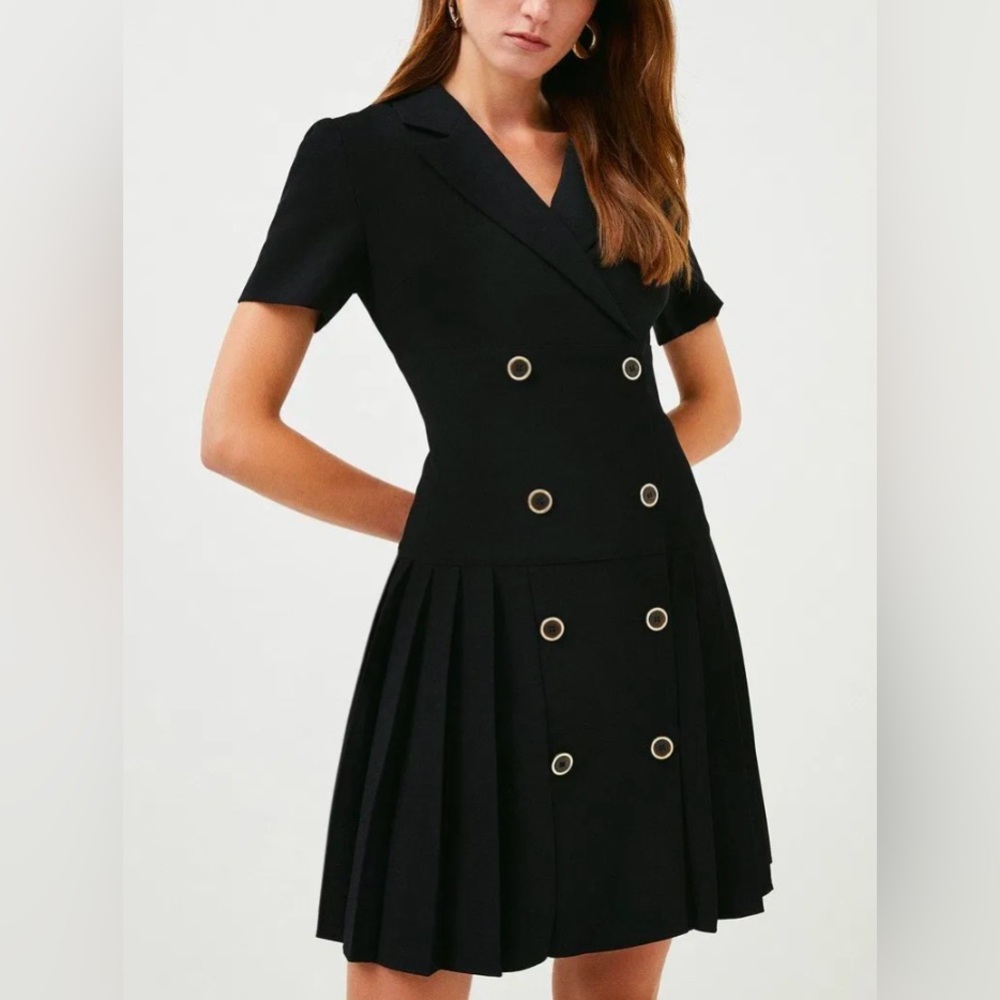 Karen Millen Military Tailored Tuxedo Pleated Mini Dress